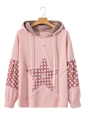 Delicacy Star Patched Floral Sleeve Plus Size Hoodie-True and Wild