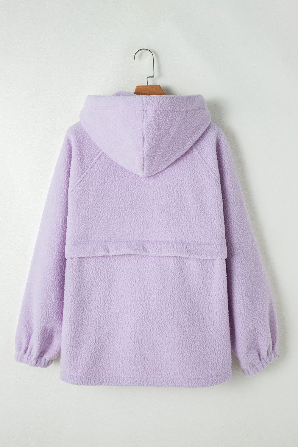 Lavendula Zipped Patch Pocket Fuzzy Drawstring Hoodie-True and Wild