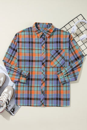 Red Plaid Print Drop Sleeve Loose Shirt-True and Wild