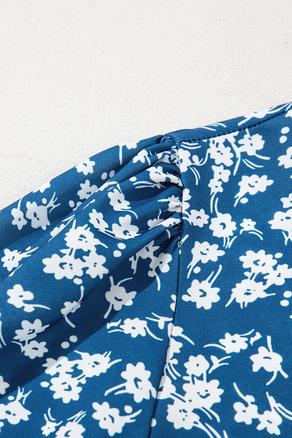 Blue Ditsy Floral Print Lantern Sleeve Blouse-True and Wild