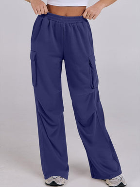 Elastic Waist Wide Leg Pants with Pockets-True and Wild