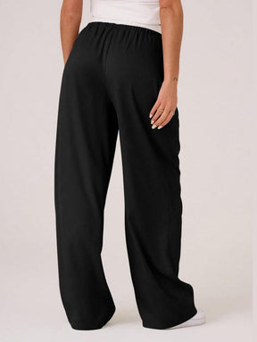 Contrast Waistband Drawstring Wide Leg Pants-True and Wild