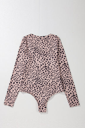 Smoke Gray Leopard Print Scoop Neck Slim Fit Bodysuit