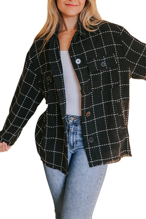 Black Plaid Button Up Shirt Shacket with Flap Pockets-True and Wild