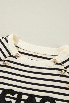 Black Stripe CIAO AMORE Graphic Buttoned Sweatshirt-True and Wild