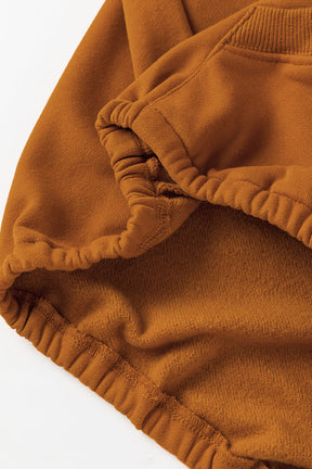 Yellow Solid Color Half Zip Pullover Hoodie with Kangaroo Pocket