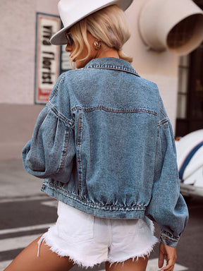 Collared Neck Dropped Shoulder Denim Top-True and Wild