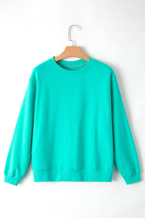 Aruba Blue Solid Color Drop Shoulder Terry Sweatshirt-True and Wild