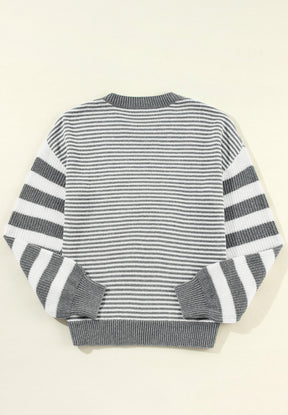 Striped Round Neck Dropped Shoulder Sweater