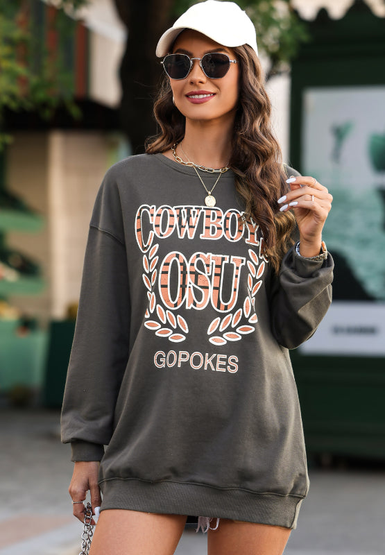 Letter Graphic Round Neck Long Sleeve Sweatshirt-True and Wild