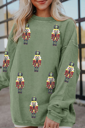 Grass Green Christmas Nutcracker Graphic Corded Pullover Sweatshirt-True and Wild