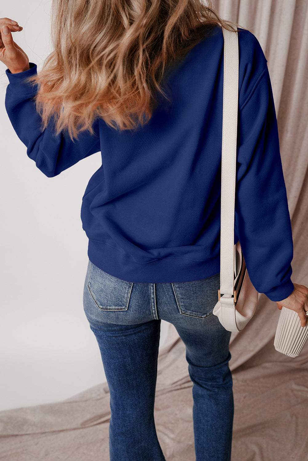 Aruba Blue Solid Color Drop Shoulder Terry Sweatshirt-True and Wild