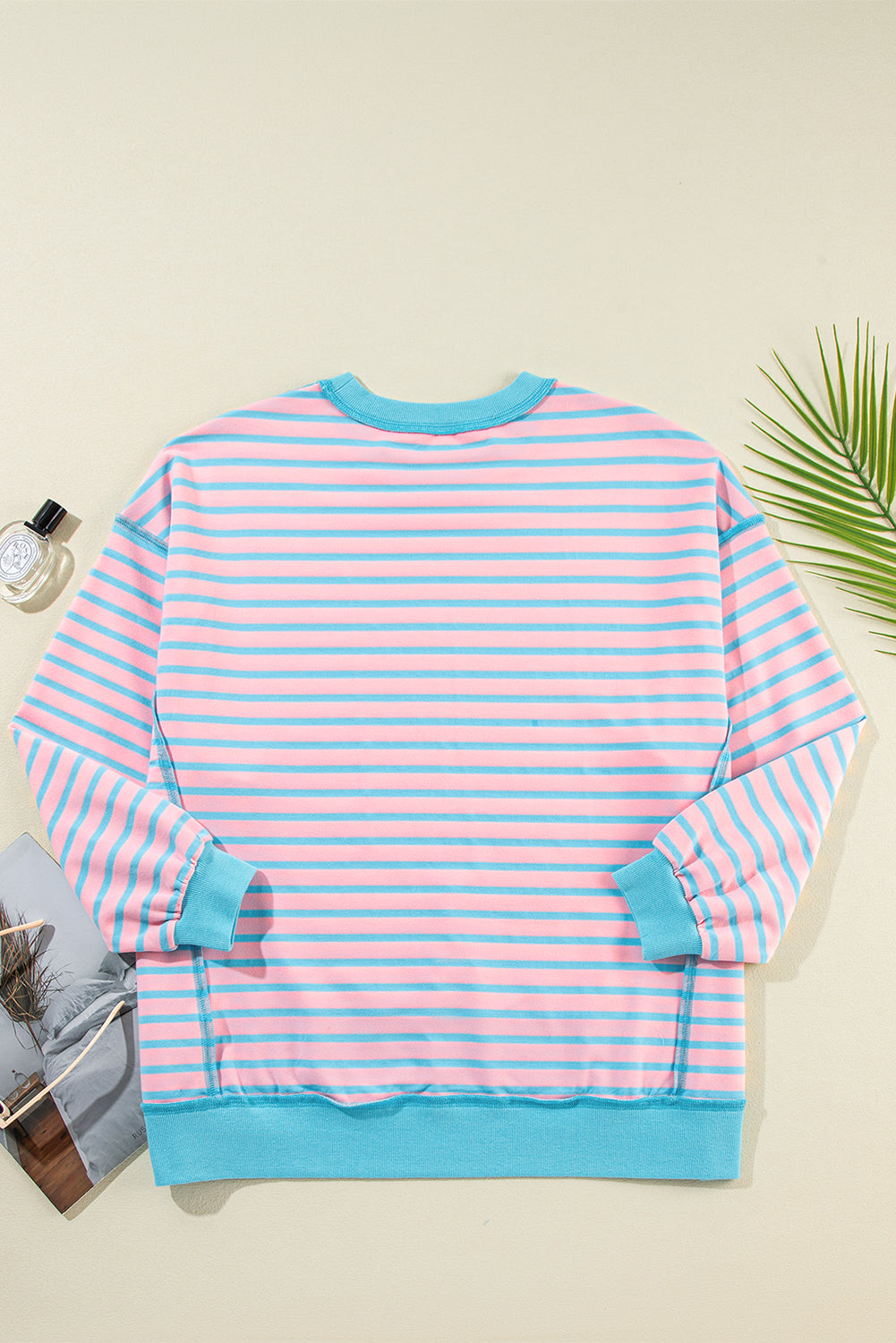 Pink Stripe Contrast Trim High Low Tunic Sweatshirt-True and Wild