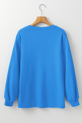 Sky Blue Plain Round Neck Loose Fit Sweatshirt