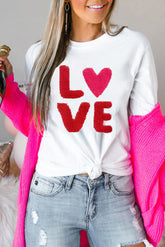 White Heart LOVE Graphic Valentines Crewneck Tee