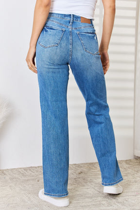 Judy Blue Full Size High Waist Distressed Straight-Leg Jeans-True and Wild