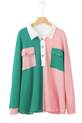 Pink Colorblock Patchwork Ribbed Oversized Sweatshirt-True and Wild