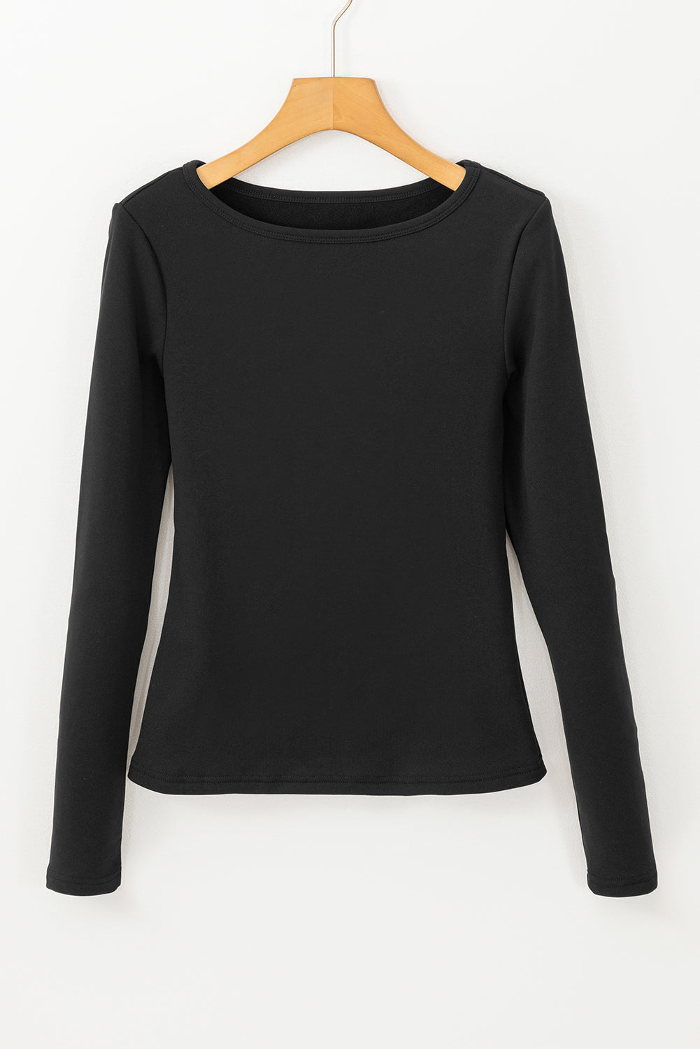 Black Fleece Lined Slim Fit Basic Long Sleeve Top-True and Wild