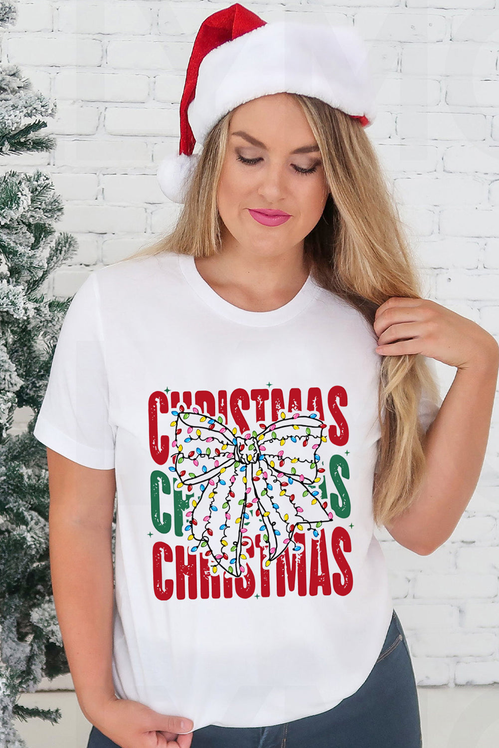 Graphic Tees - White Christmas Bowknot Graphic Tee