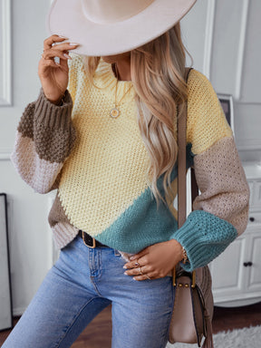 Color Block Round Neck Dropped Shoulder Sweater-True and Wild