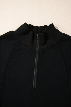 Smoke Gray Zipper Collared Drop Shoulder Plain Sweatshirt