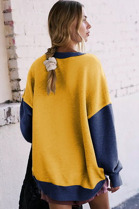 Color Block Round Neck Long Sleeve Sweatshirt-True and Wild