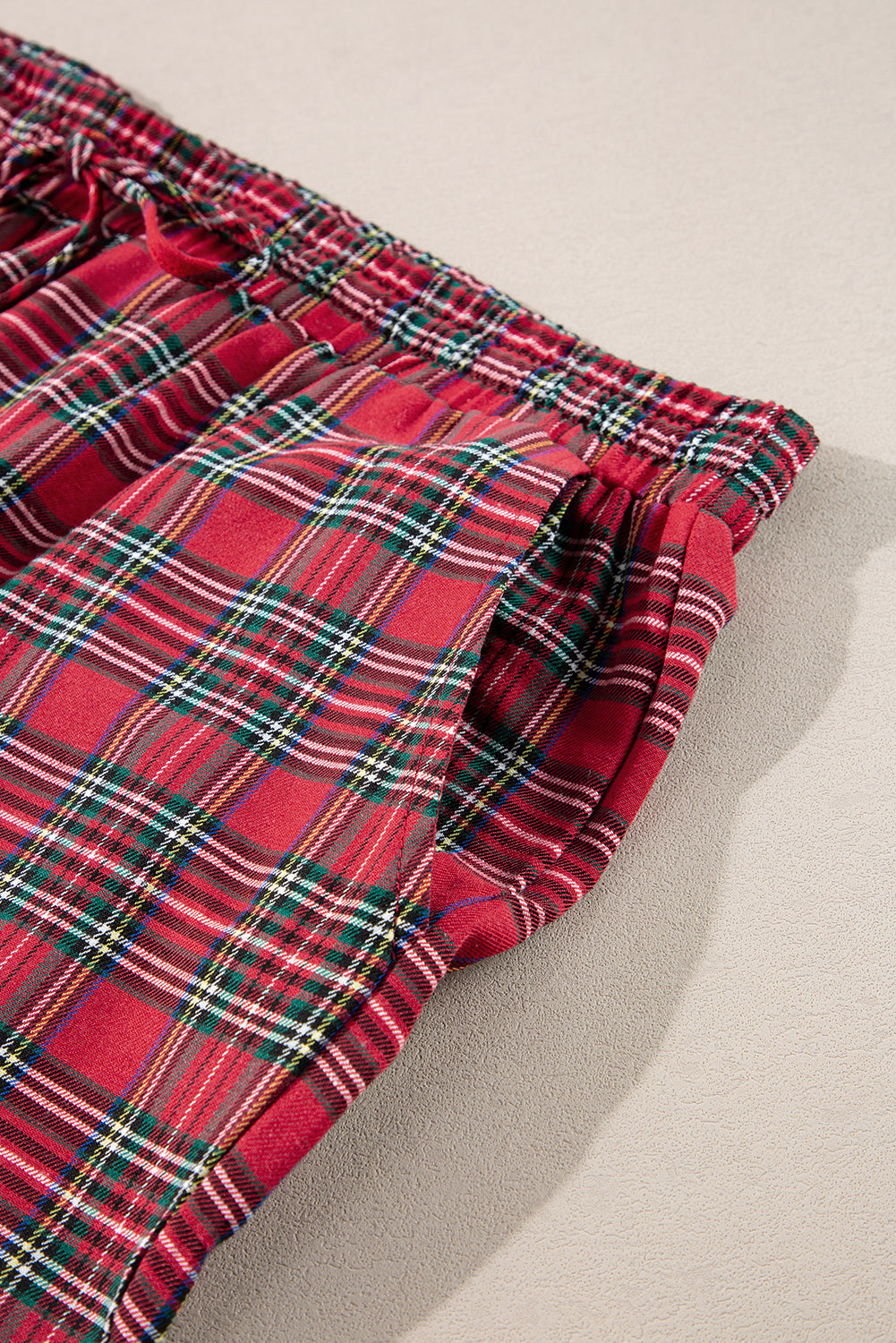 Red Plaid Print Shirt and Drawstring Pants Plus Size Pajama Set-True and Wild