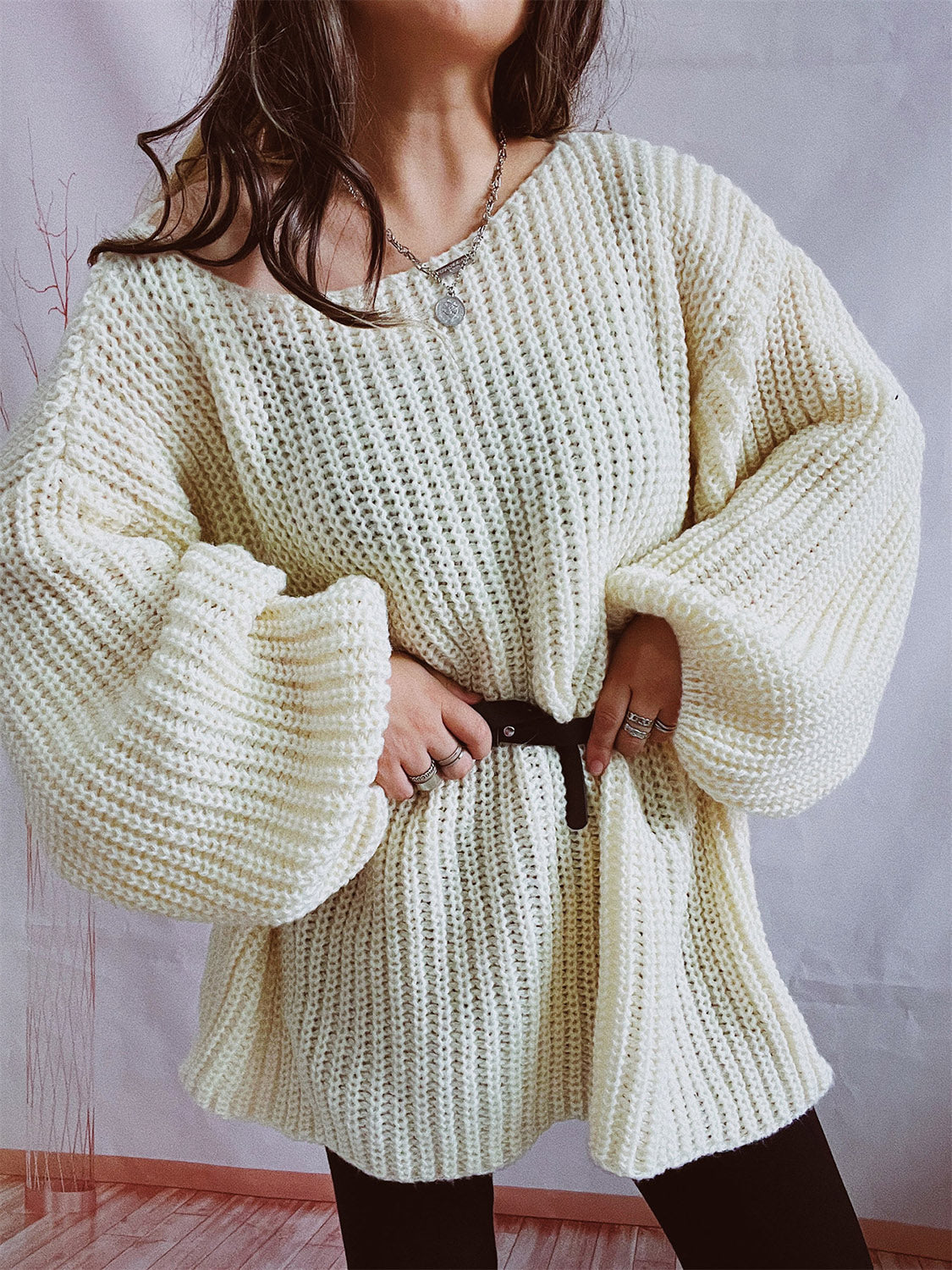 Boat Neck Long Sleeve Sweater with Belt-True and Wild