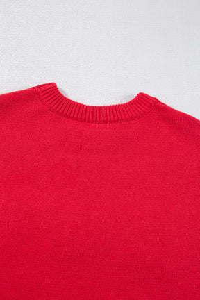 Fiery Red Tinsel Merry Letter Drop Shoulder Baggy Sweater-True and Wild