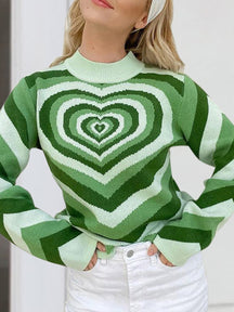 Heart Mock Neck Long Sleeve Sweater-True and Wild