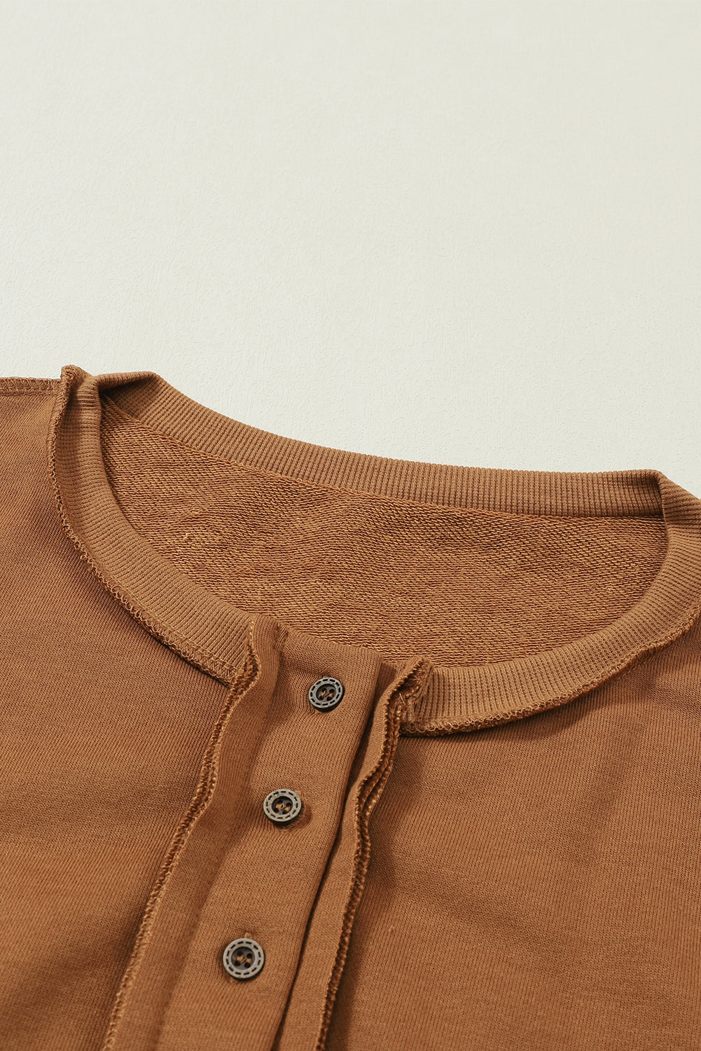 Chestnut Slouchy Drop Shoulder Henley Sweatshirt-True and Wild