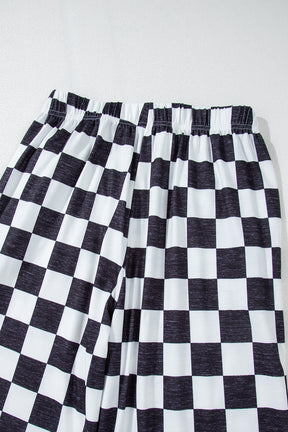 Black Checkered Print High Waist Wide Leg Pants-True and Wild