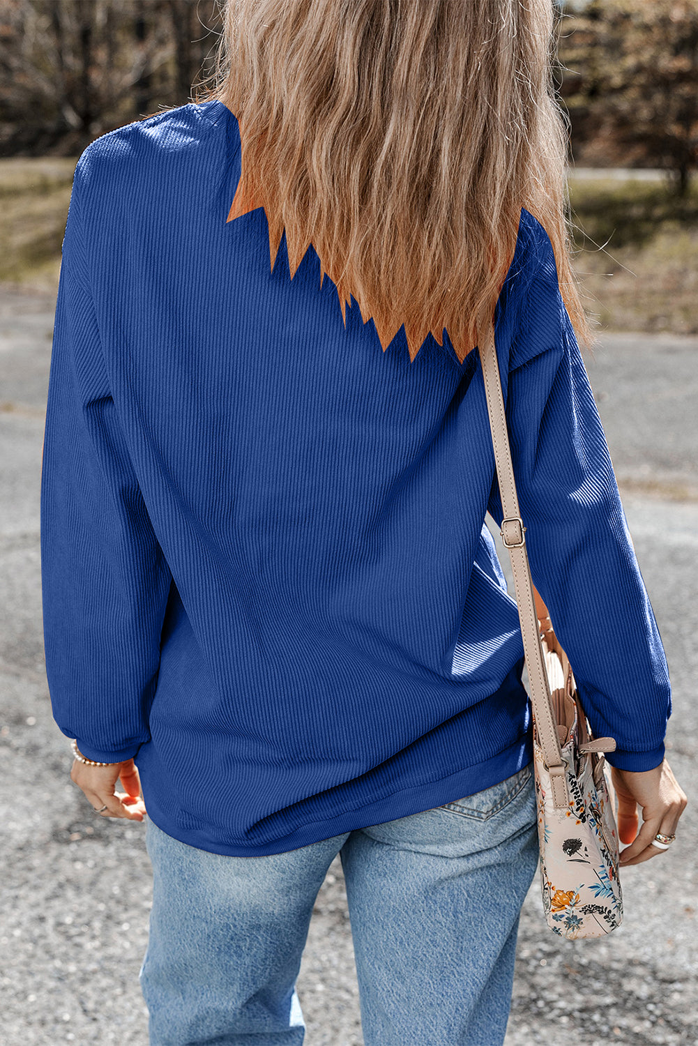 Chestnut Plain Drop Sleeve Crinkle Rib Oversized Sweatshirt-True and Wild