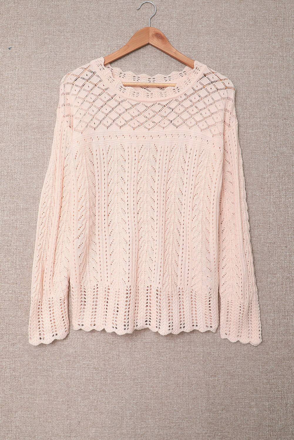 Pink Solid Casual Drop Shoulder Knit Sweater-True and Wild