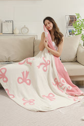 Pink 127*152cm Bow Printed Cozy Soft Throw Blanket-True and Wild