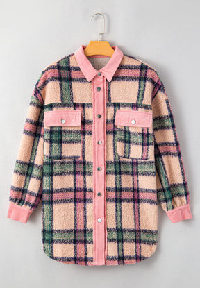 Fuzzy Plaid Corduroy Patchwork Shacket-True and Wild