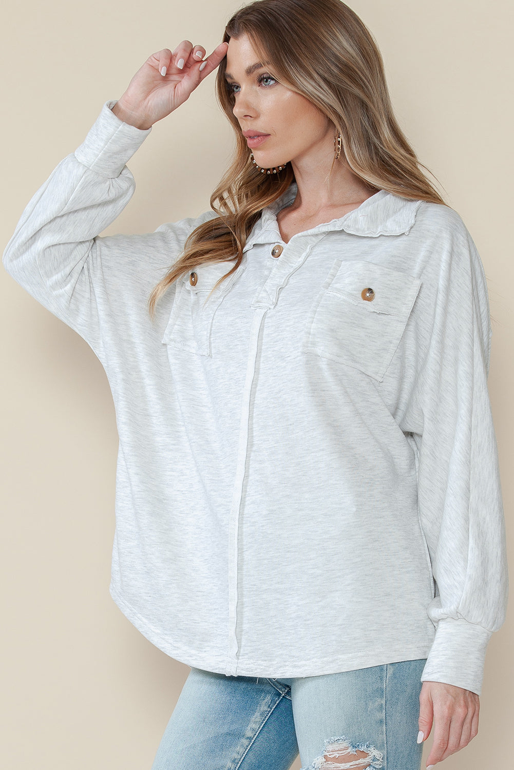 Gray Exposed Seam Pockets Oversized Sweatshirt-True and Wild