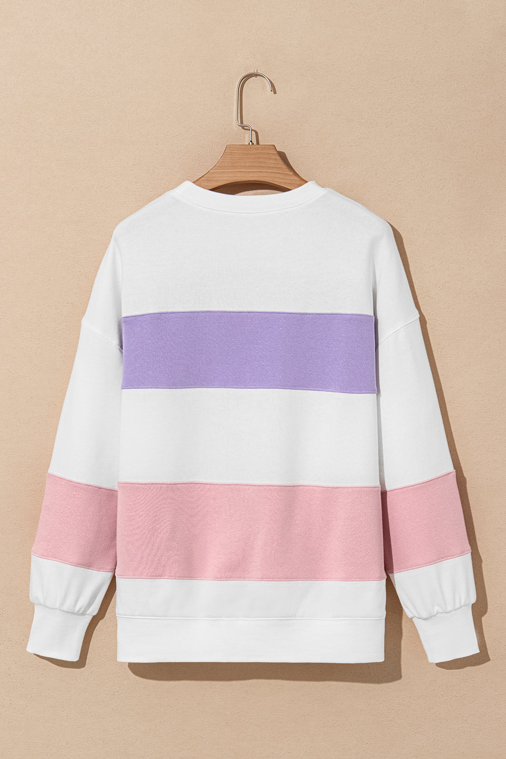 Sweatshirts & Hoodies - Beige Colorblock Patchwork Drop Shoulder Crewneck Sweatshirt