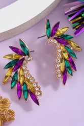 Gold Retro Rhinestone Crystal Mardi Gras Earrings