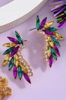 Gold Retro Rhinestone Crystal Mardi Gras Earrings