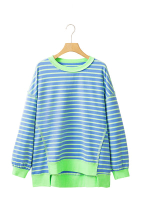 Pink Stripe Contrast Trim High Low Tunic Sweatshirt-True and Wild