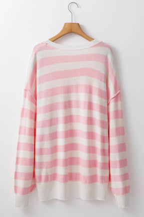 Exposed Seam Striped Round Neck Long Sleeve Sweater-True and Wild