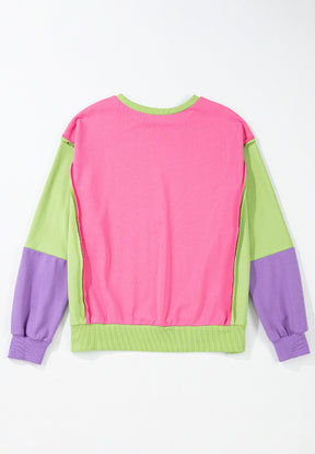 Exposed Seam Color Block Long Sleeve Sweatshirt-True and Wild