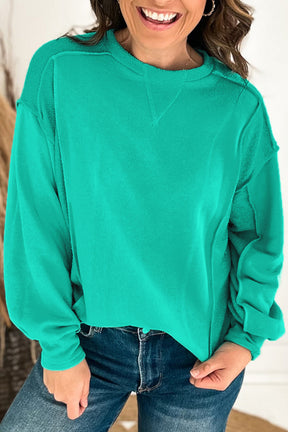 Mint Green Exposed Seam Patchwork Pullover Sweatshirt-True and Wild