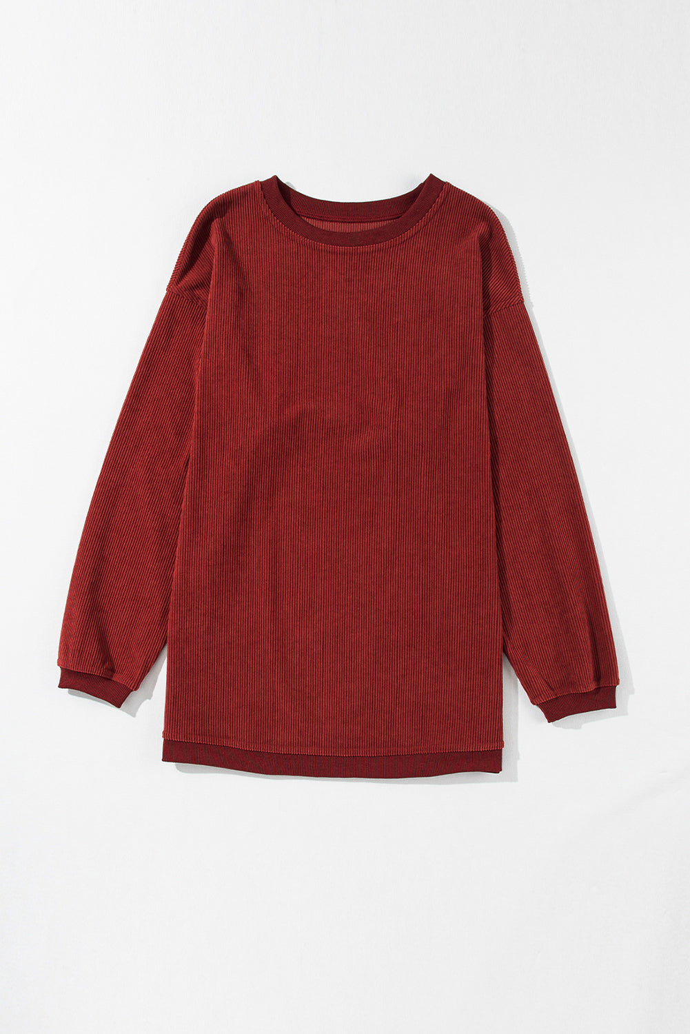 Chestnut Plain Drop Sleeve Crinkle Rib Oversized Sweatshirt-True and Wild