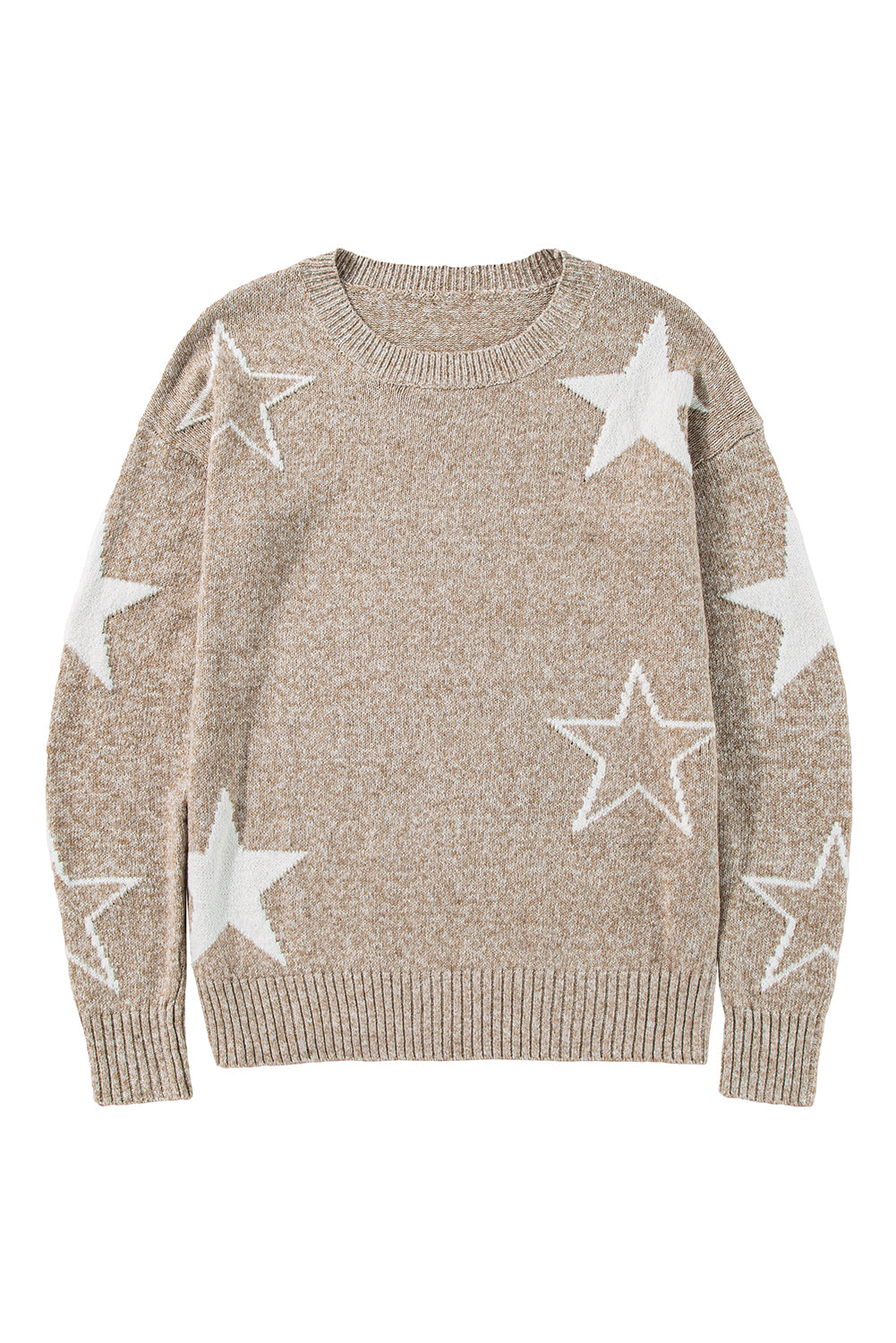 Green Star Pattern Drop Shoulder Knit Sweater