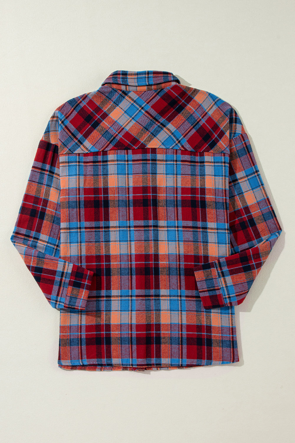 Red Plaid Print Drop Sleeve Loose Shirt-True and Wild