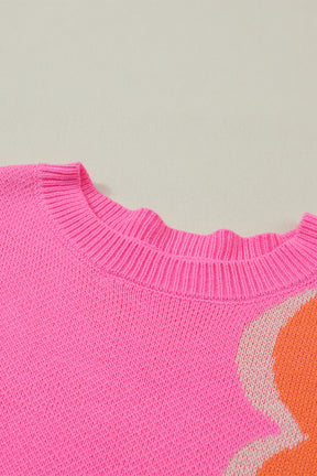 Pink & Orange 60s Floral Cable Knitted Sweater-True and Wild