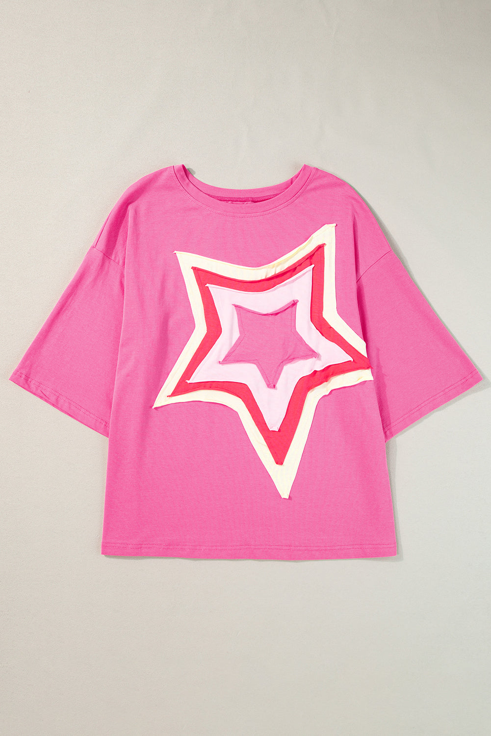 Moonlight Jade Colorblock Star Patched Half Sleeve Oversized Tee-True and Wild