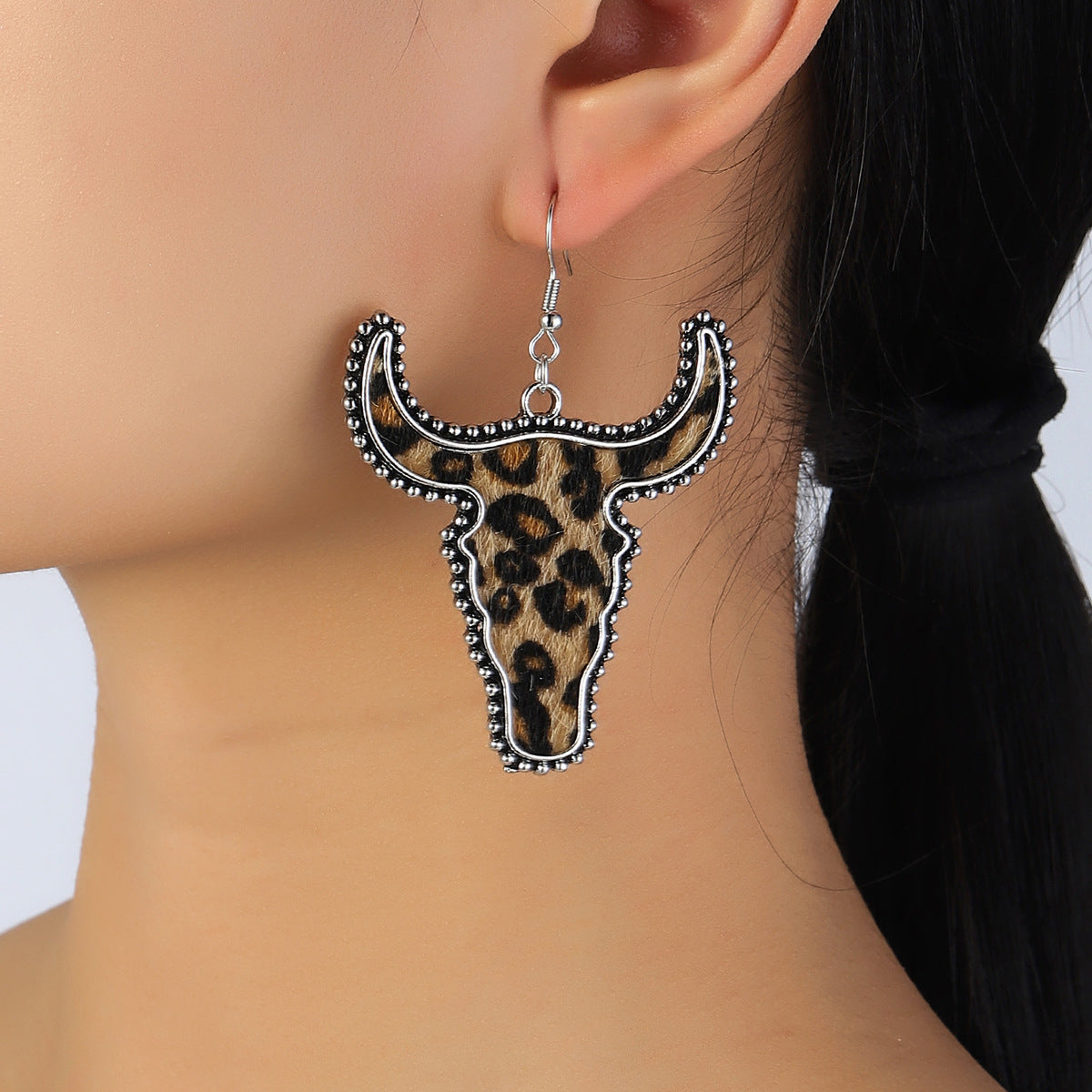 Alloy Animal Print Cow Head Earrings-True and Wild